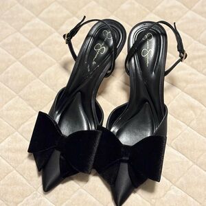 Jessica Simpson Black Velvet Bow Pointed Toe Slingbacks